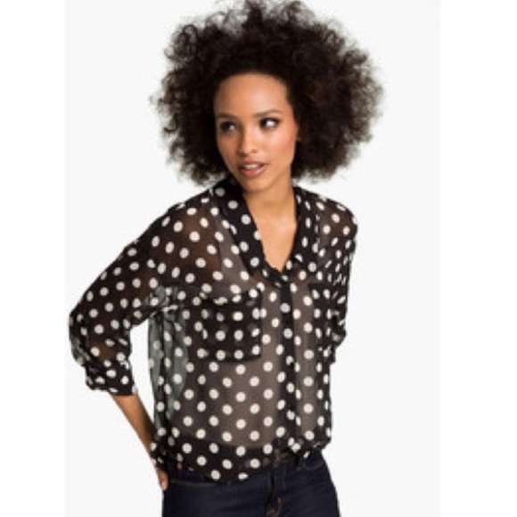 Free People Black Polka Dot Adjustable Sleeves Blouse - See Measurements!! - Picture 14 of 14